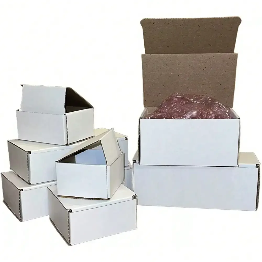 50 cajas de papel de cartón blanco 3x3x2, embalaje de correo, caja de envío, embalaje de cartón corrugado plegable corrugado para mover,