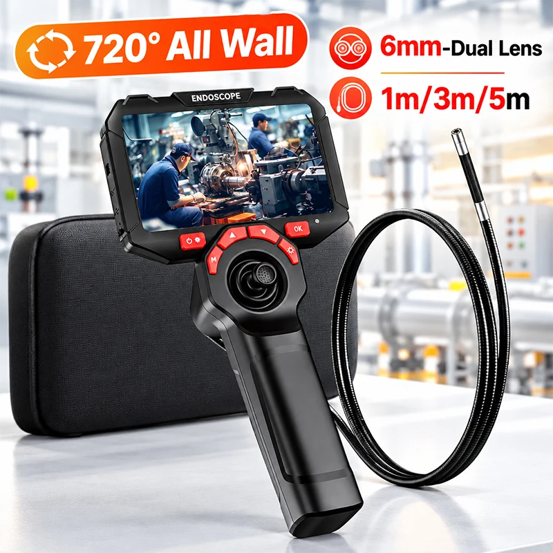 4.5inch Borescope 6mm Dual Lens 720 ° Steering Handheld HD Aviation Maintenance Inpeline Inspection Endoscope Camera