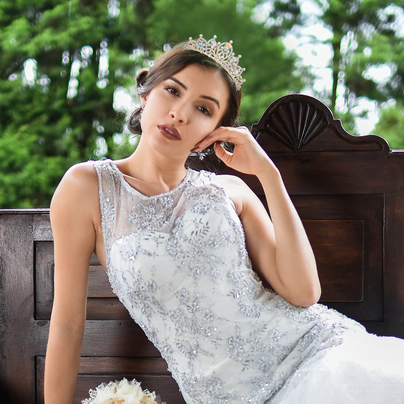 Vintage Baroque Rhinestone Crown Hair Accessory for Women Girls Elegant Princess Headband with Combs Secure Fit Wedding Party