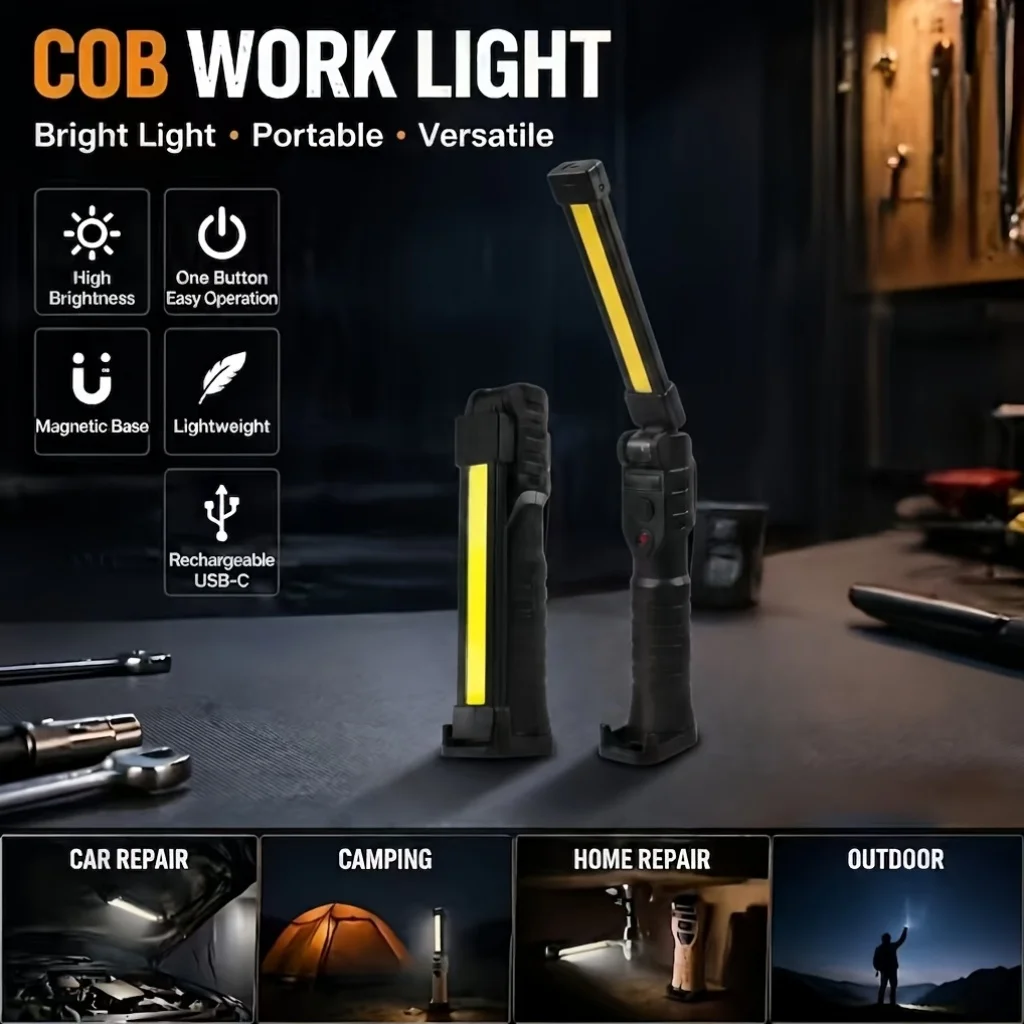 USB Rechargeable LED Work Light 800 Lumens COB Lantern with Built-in battery,Portable Handled Flashlight for Outdoor Car Repair