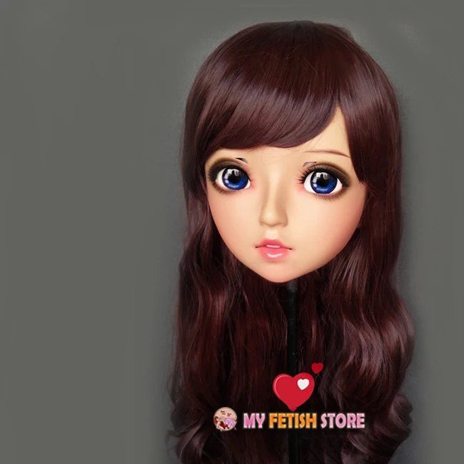 (Zhu-03)Female Sweet Girl Resin Half Head Kigurumi BJD Eyes Crossdress Cosplay Japanese Anime Role Lolita Mask With Eyes And Wig