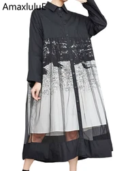 Amax luluE 2025 Korean Fall Fashion Long Vestidos Womens Loose Vintage Mesh Design Dresses Luxury Harajuku Casual Cotton Clothes