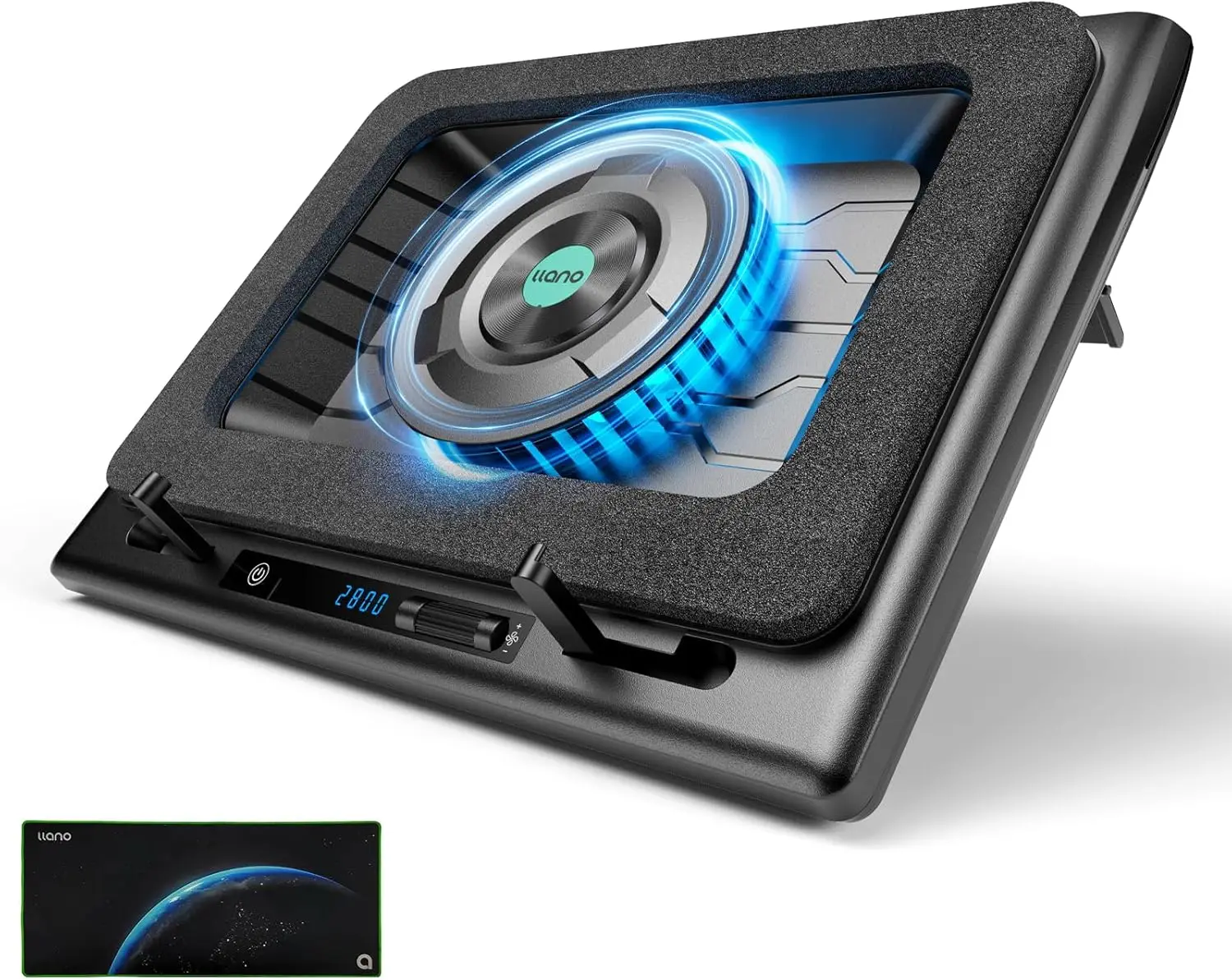 

V12 Laptop Cooling Pad with 5.5" Fan, Adjustable Speed & Touch Control for 15.6-21" Computers, Includes USB Ports & Mouse Pad