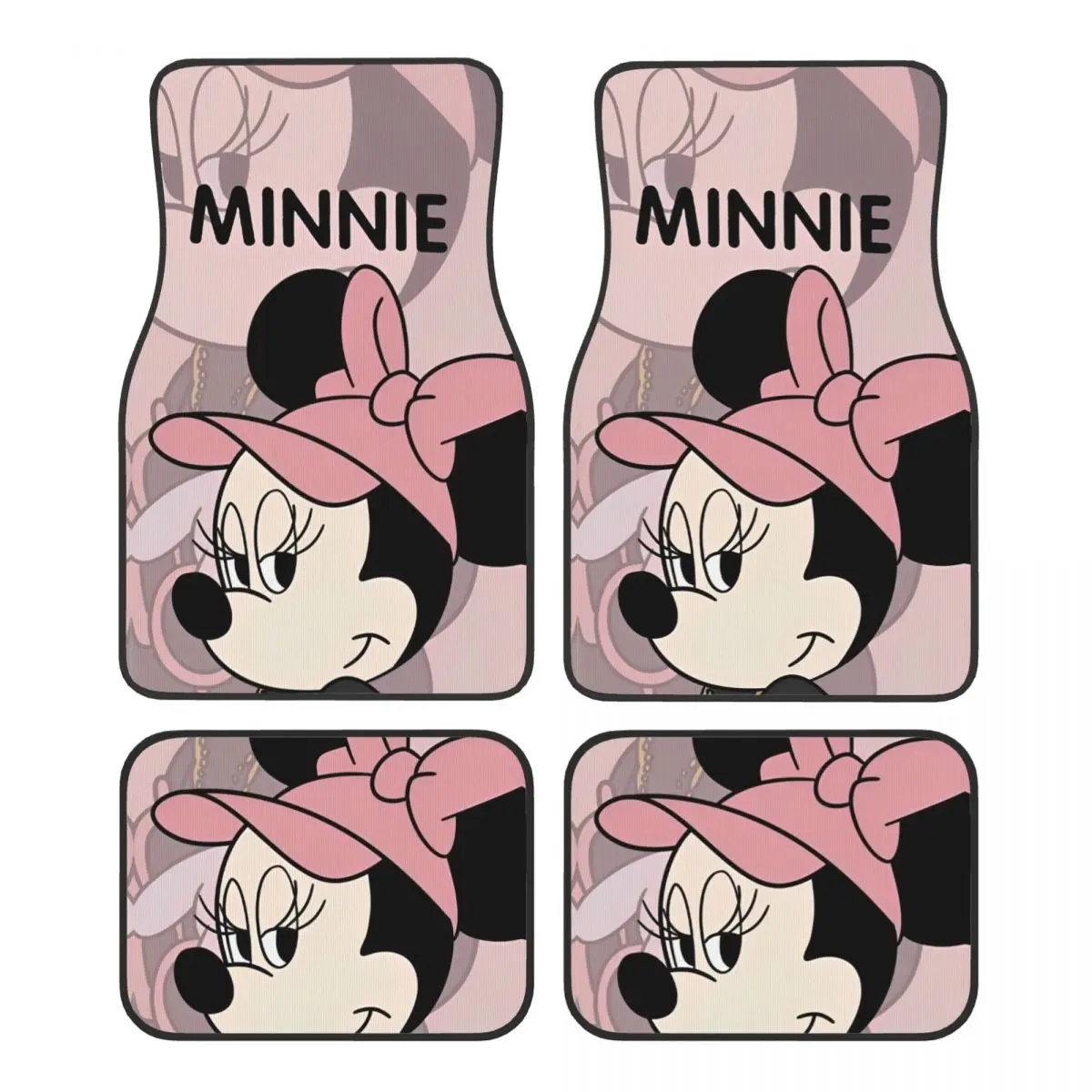 سجادات أرضية ميني ماوس الوردية للسيارات في جميع الأحوال الجوية ومضادة للانزلاق، مجموعة كاملة من ملحقات السيارة