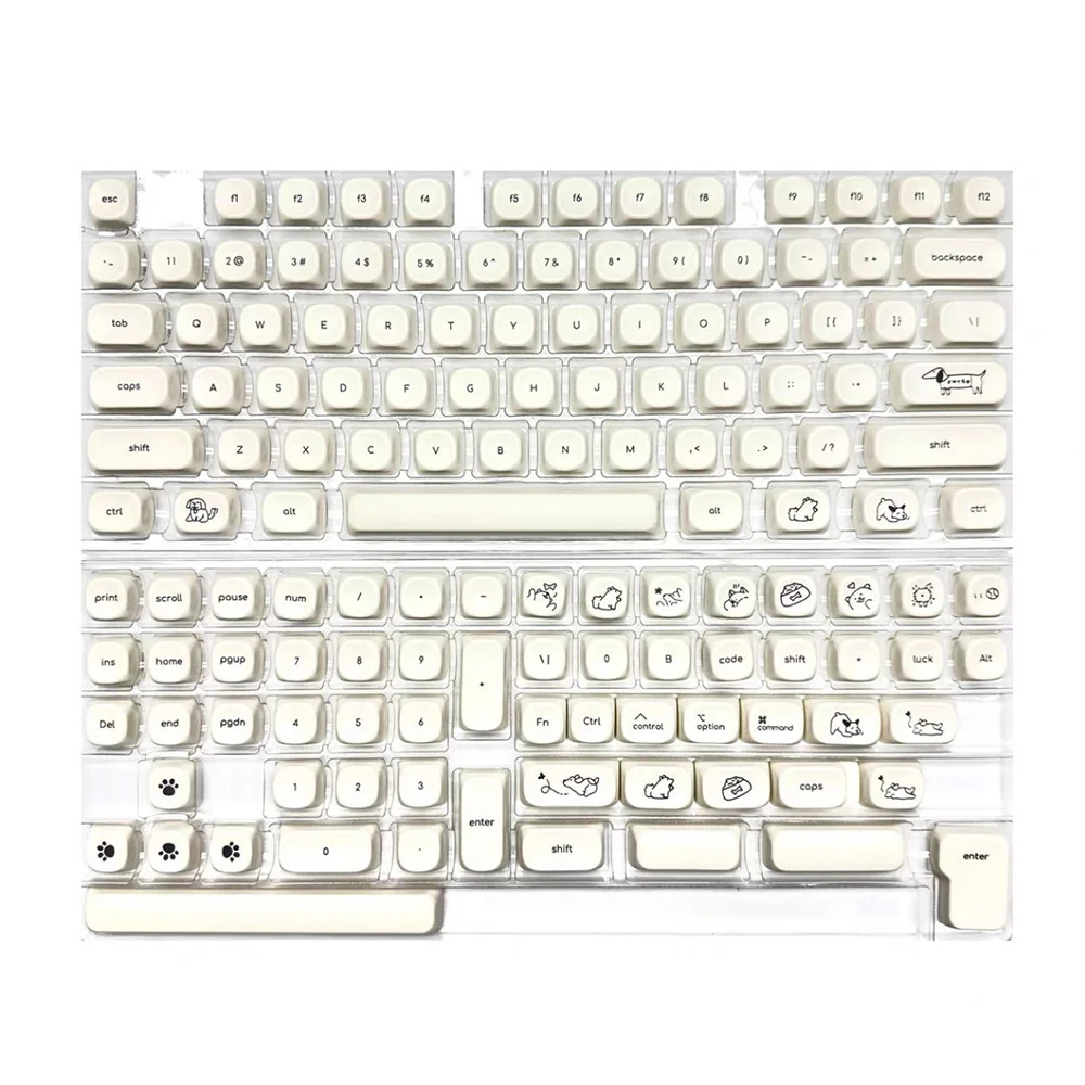 pbt-thermal-sublimation-keycaps-–-milky-white-124keys-moa-profile-with-dog-cat-bear-art-for-mechanical-gaming-keyboard