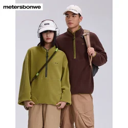 Metersbonwe Women Stand-Collar Fleece Pullover Men Coat Color Clash Jacket Soft Comfortable Outwear Fleece Sweatshirt Autumn