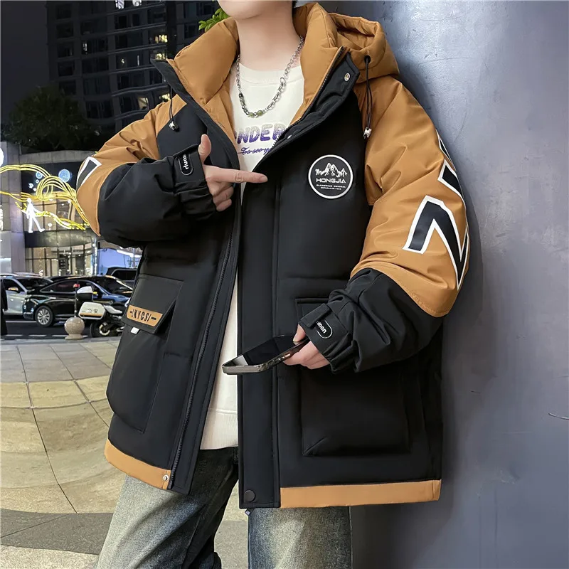 

Fashion Warm Hooded Parkas 2025 Winter Men's Cotton-Padded Jackets Youth High Streetwear Loose Thicken Coat Outdoor Top Clothing