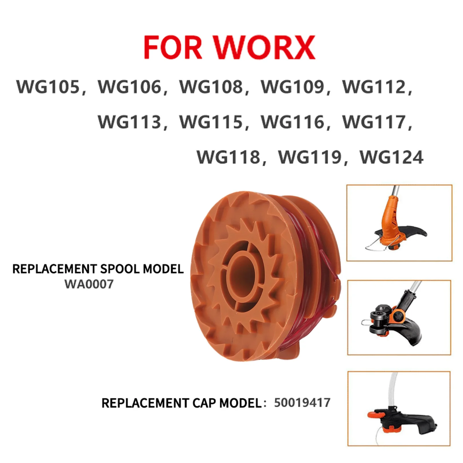 Line Spools For Worx WA0007 Line Spool Replacement For WG105 WG106 WG108 WG112 WG113 WG115 WG116 WG119 (6 Pack)