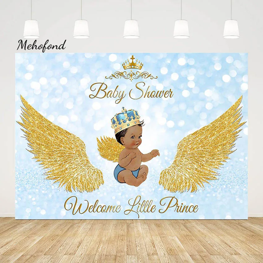 Mehofond Baby Shower Photography Backdrop Welcome Little Prince Boy Bithday Party Sparkle Glitter Wings Background Studio Photo