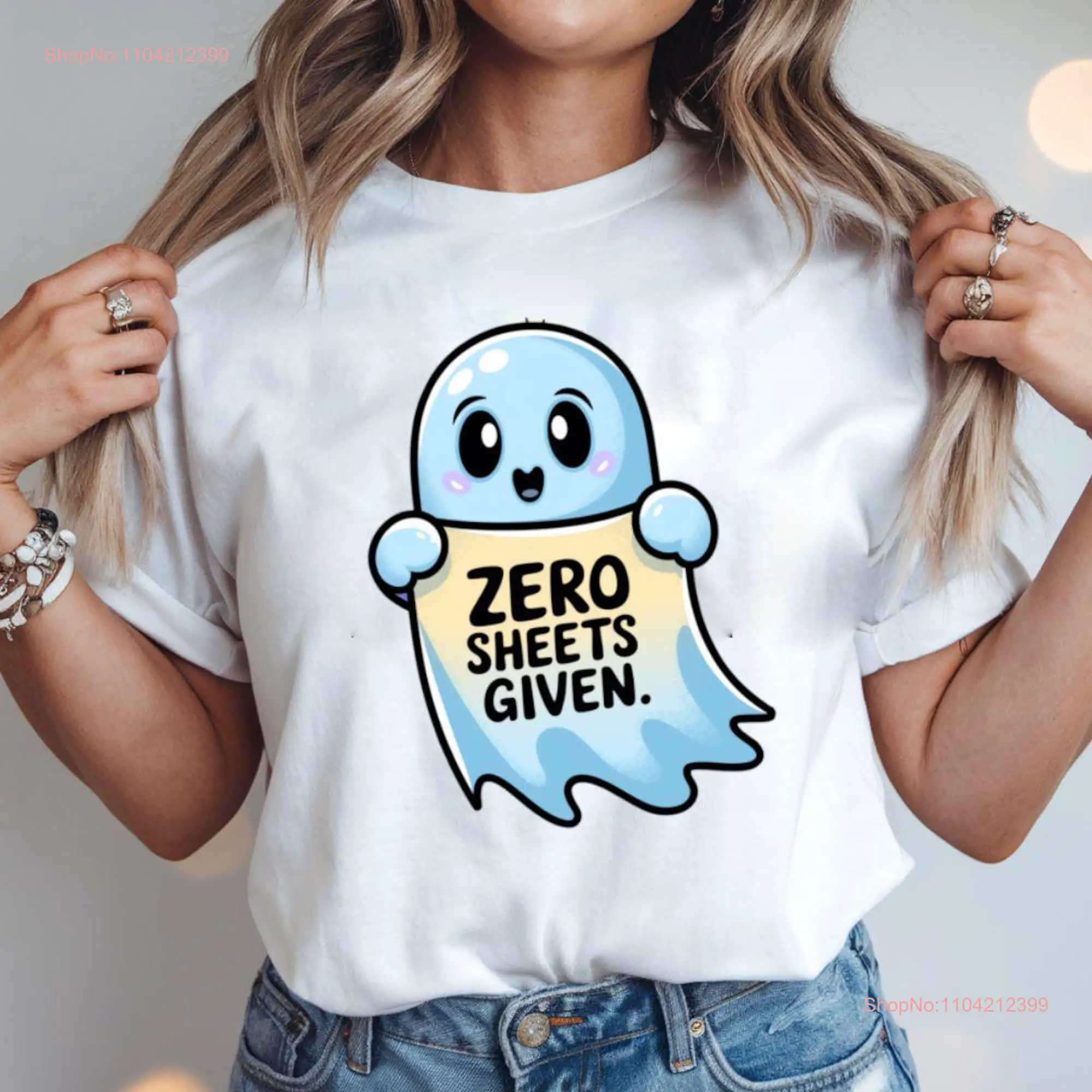 Ghost T Shirt Cute Halloween Spooky Zero Sheet Given Costume long or short sleeves