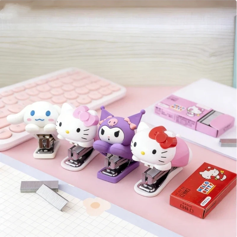 

Hello Kitty Kuromi Anime Figures Staplers Set Kawaii Cute Cartoon Student Binding Machine School Office Binding Supplies Stapler