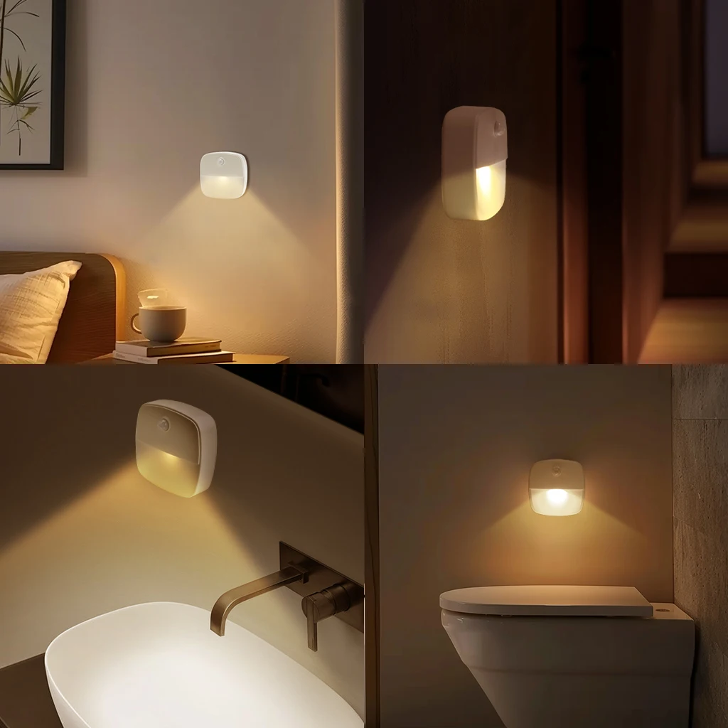 Motion Sensor LED Night Light Battery Operated Bedroom Stick on Warm Light for Bathroom Kitchen Cabinet Cupboard Hallway Stairs