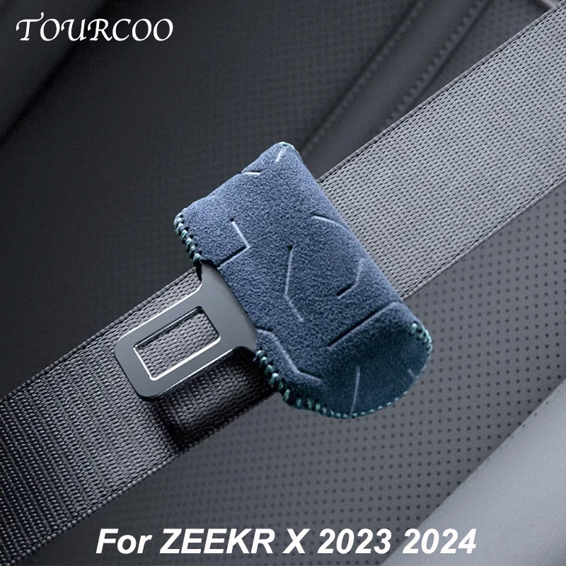 For ZEEKR X 2023 2024 Seat Belt Lock Mount Protective Cover Alcantara Suede Anti-collision Decor Cover Interior Accessories