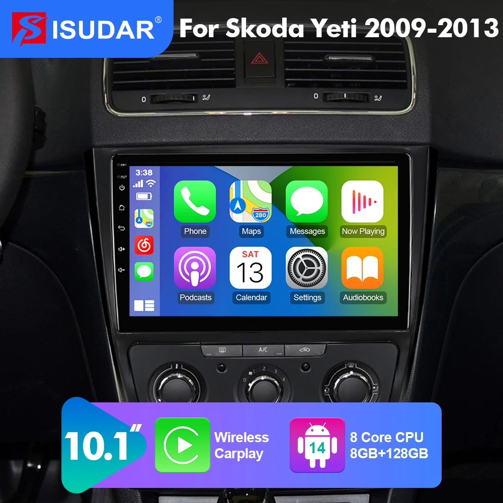 2026 new! 10.1 Inch Android 14 Car Radio For Skoda Yeti 5L 2009 - 2014 Carplay Auto Stereo camera 2 din 8 CORE QLED voice contol