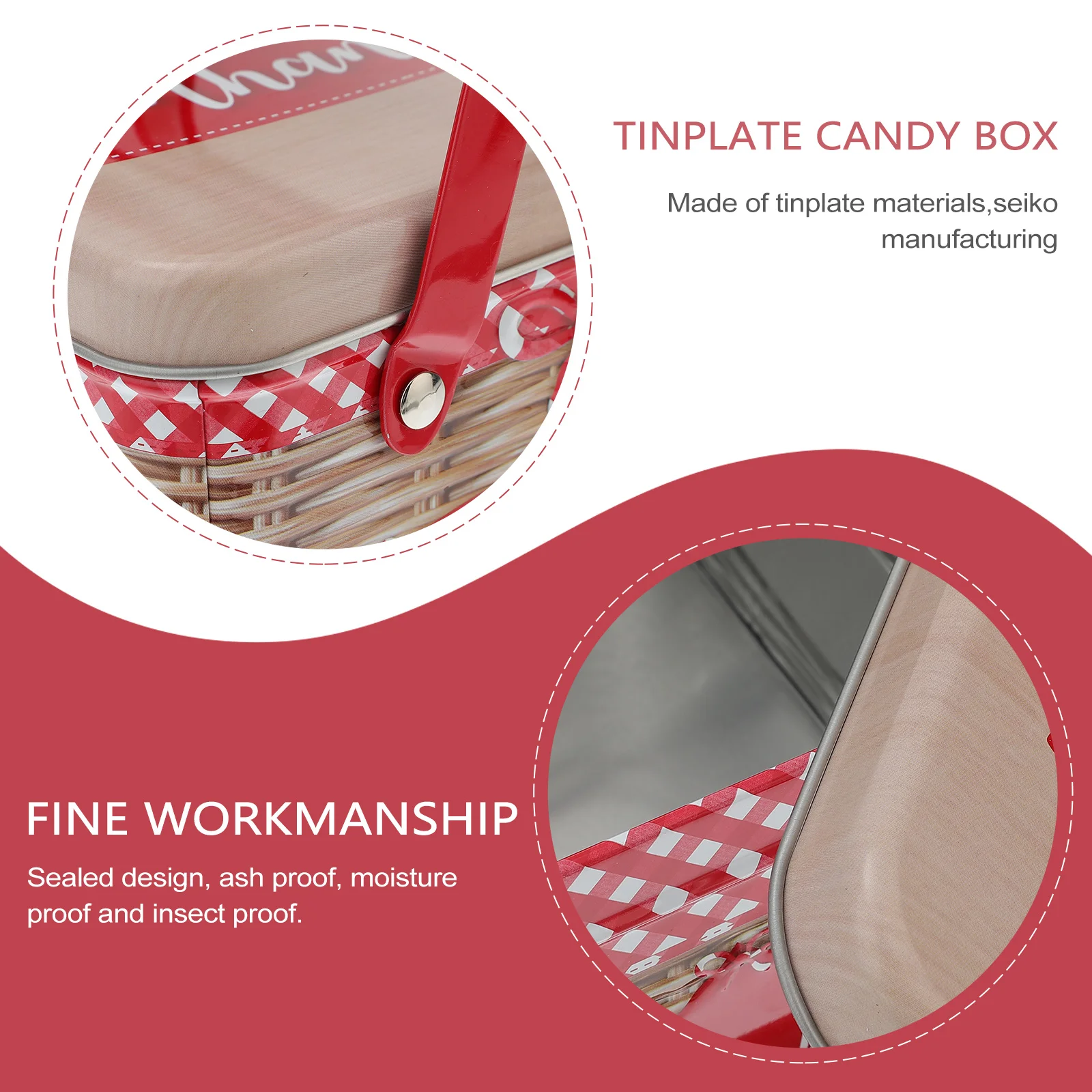 

Tinplate Candy Box Biscuit Containers Red Christmas Dad Handle Portable Sealed Insect Proof Eco Friendly Storage