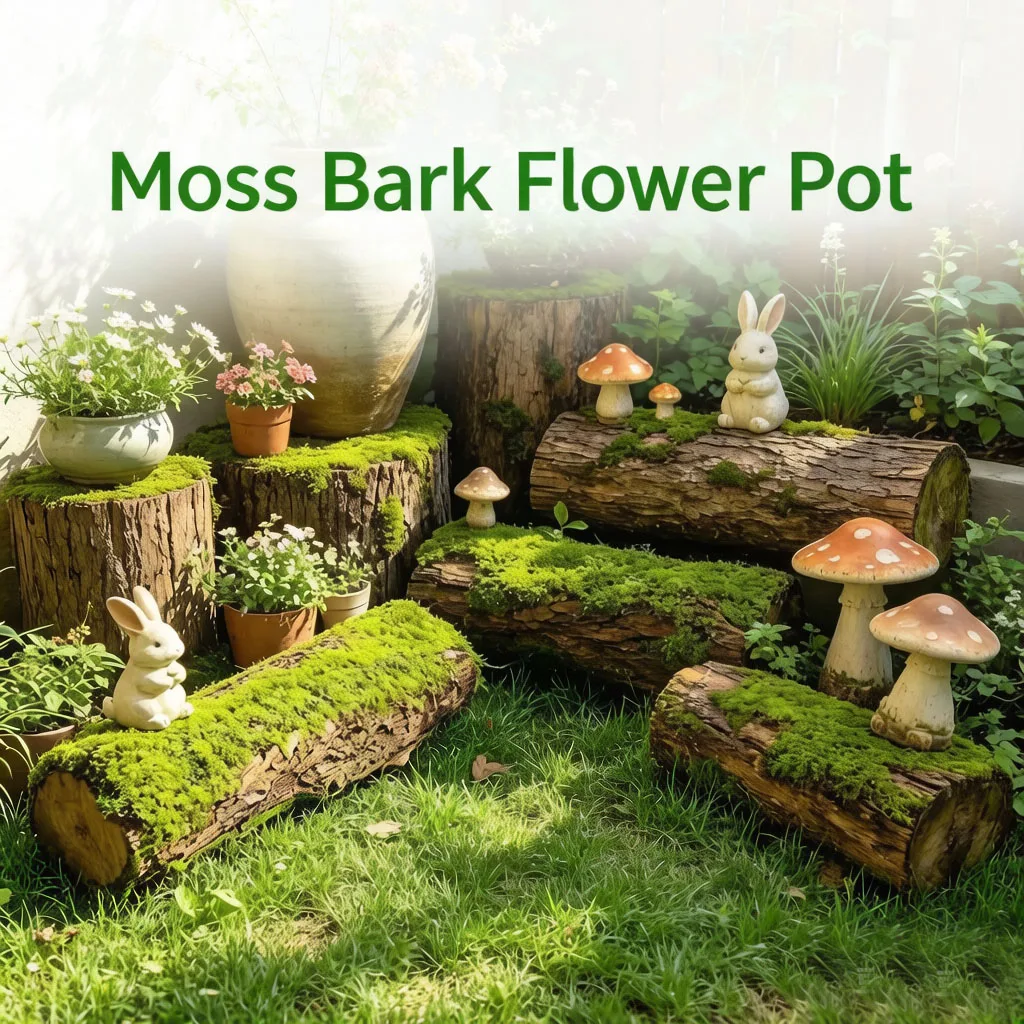 1 Piece PU Faux Moss Tree Stump Lightweight Faux Gypsum Decor, Realistic Moss Covered Fake Stump, Indoor Outdoor Garden Yard