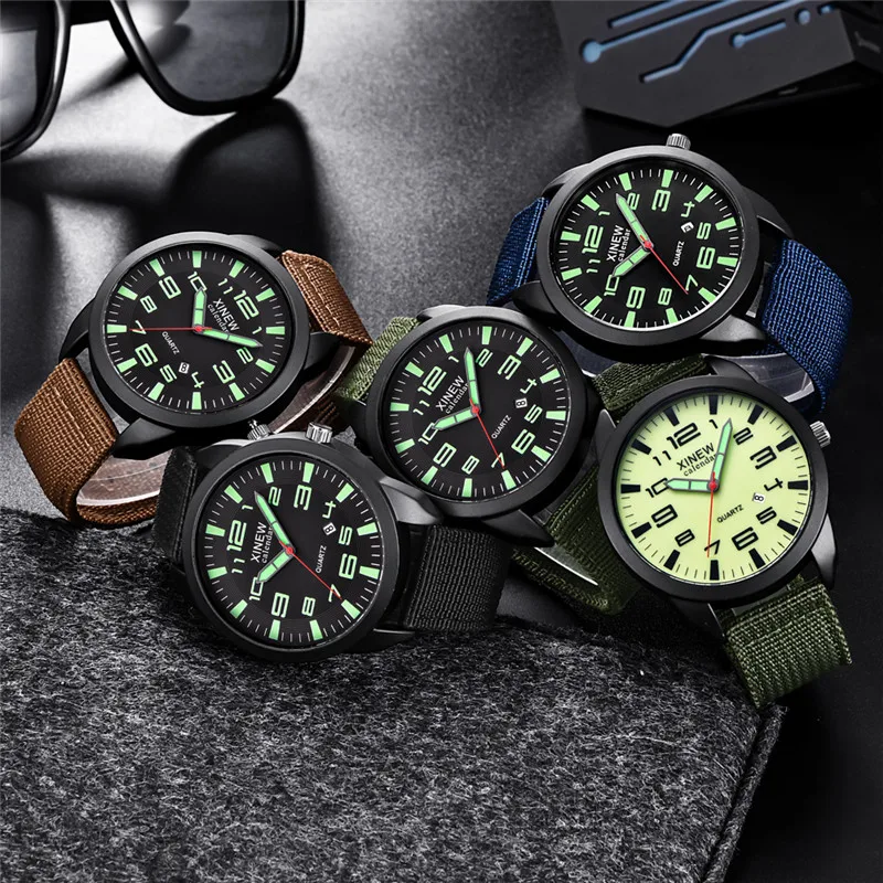 Original XINEW Brand Cheap Watches For Men Fashion Nylon Band Military Sports Date Quartz Watch Erkek Barato Saat Montre Homme