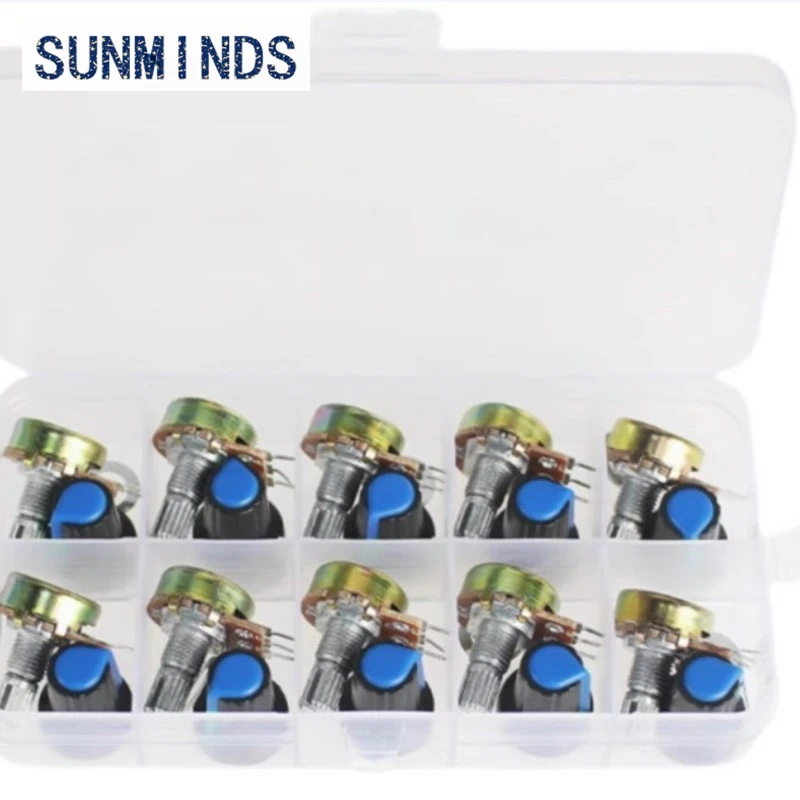 WH148 Potentiometer Kit B1K 10K 20K 50K 100K  1M 15mm Linear Taper Rotary Potentiometer Resistor Set 3pin WithCap