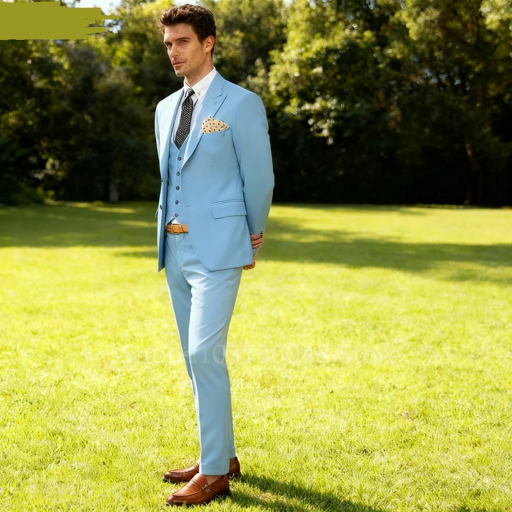 

3 Piece Khaki Slim Fit Tuxedo Men's Suit Peak Lapel Formal Wedding Dance Party Smocking Blazer + Vest Set for Men