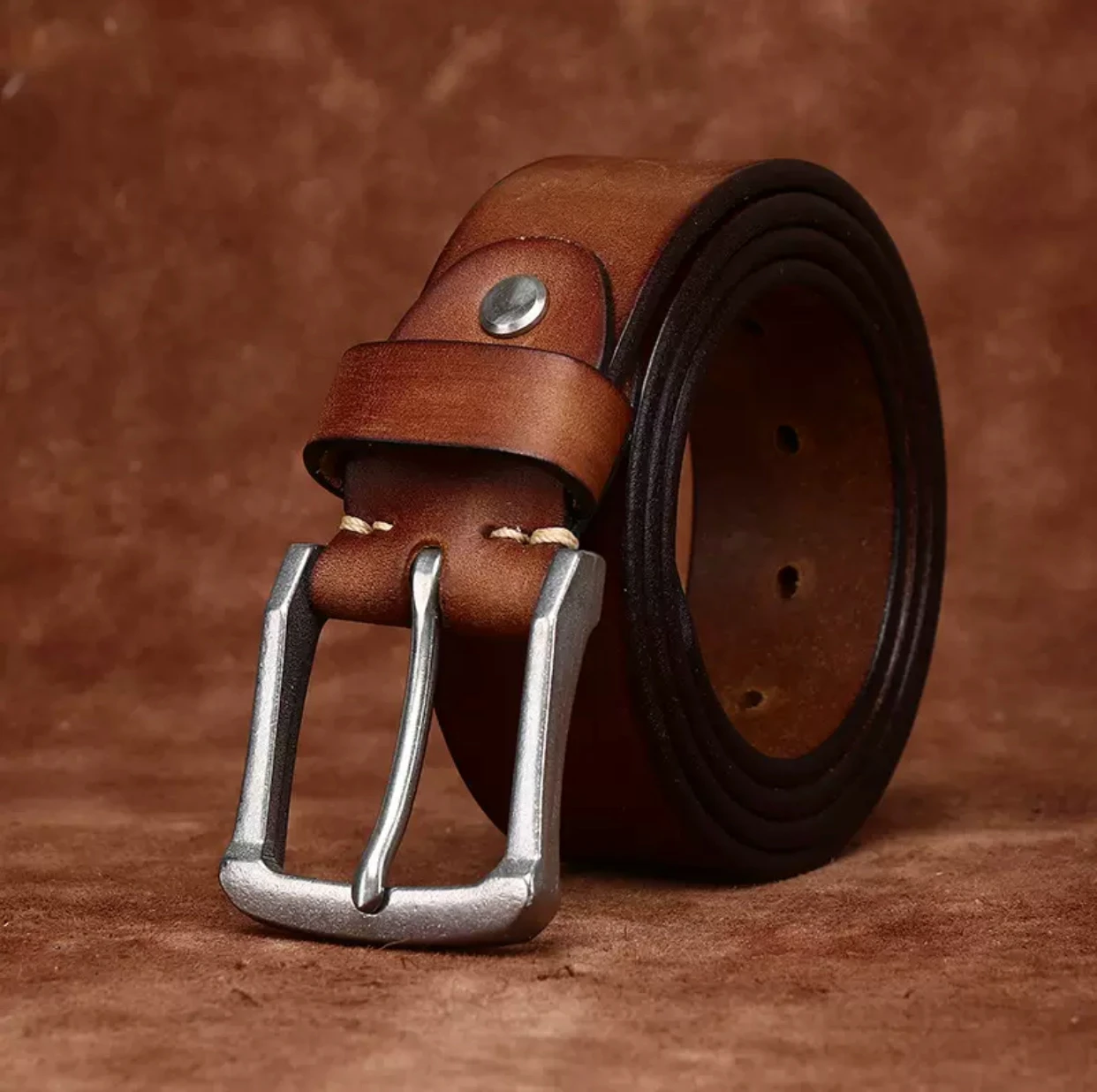 

Luxurious high-quality 3.8 cm vintage thick vegetable-tanned leather high-end leather multi-purpose stainless steel men's belt