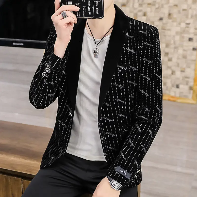 Thin Jacket for Men Party Golden Slim Fit Coats Man Suits and Blazers Elegant Menswear Fashion 2024 Classic New in Summer Casual