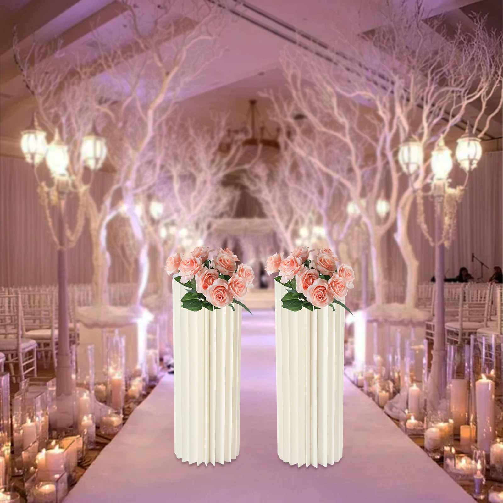 2Pcs Wedding Centerpieces Cardboard Vases,80cm Foldable Columns Display for Tables Decoration, Party, Ceremony, Home