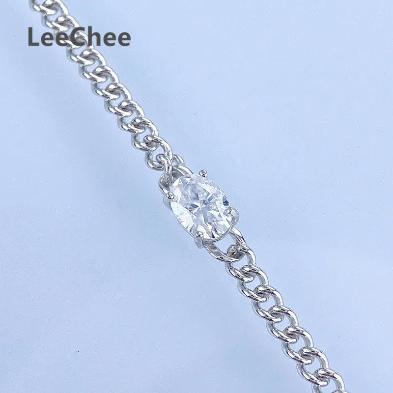 1CT Moissanite Bracelet 5*7MM VVS Oval Lab Diamond Cuban Chain for Women Anniversary Gift Real 925 Sterling Silver Fine Jewelry