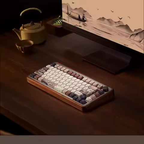 MU01/2 68key Wooden Mechanical Keyboard MOA Profile Custom RGB Hot-swappable BT 5.0/2.4G Wireless &amp; Type-C Wired Gaming Keyboard