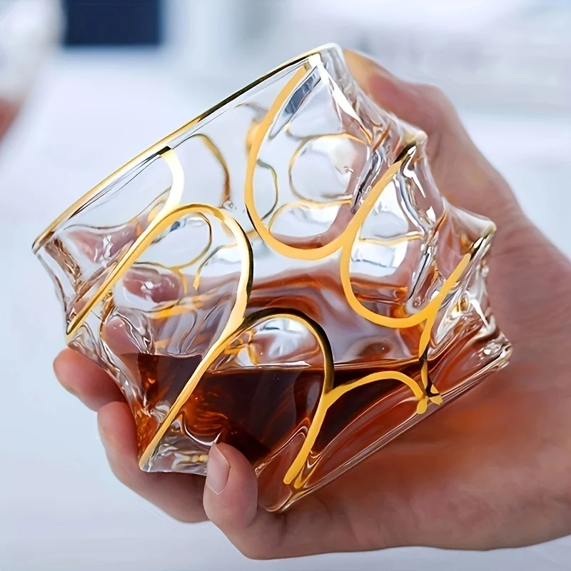 Whiskey Glass Tumbler Golden Line Wine Whisky Glasses Golden Painted Crystal Barware Multi-Functional Beer Cocktail Cup