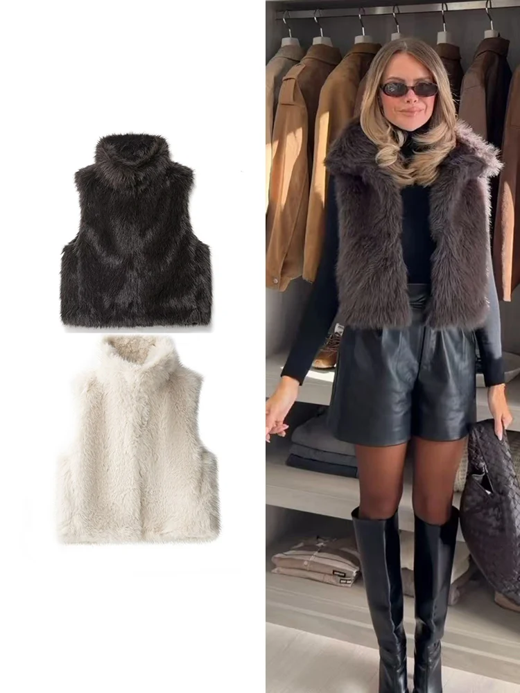 

Women's Autumn Fur Vest New Streetwear Trendy Vintage Sleeveless Tank Tops Faux Fur Winter Coat Tops Casual Fur Coat Jackets