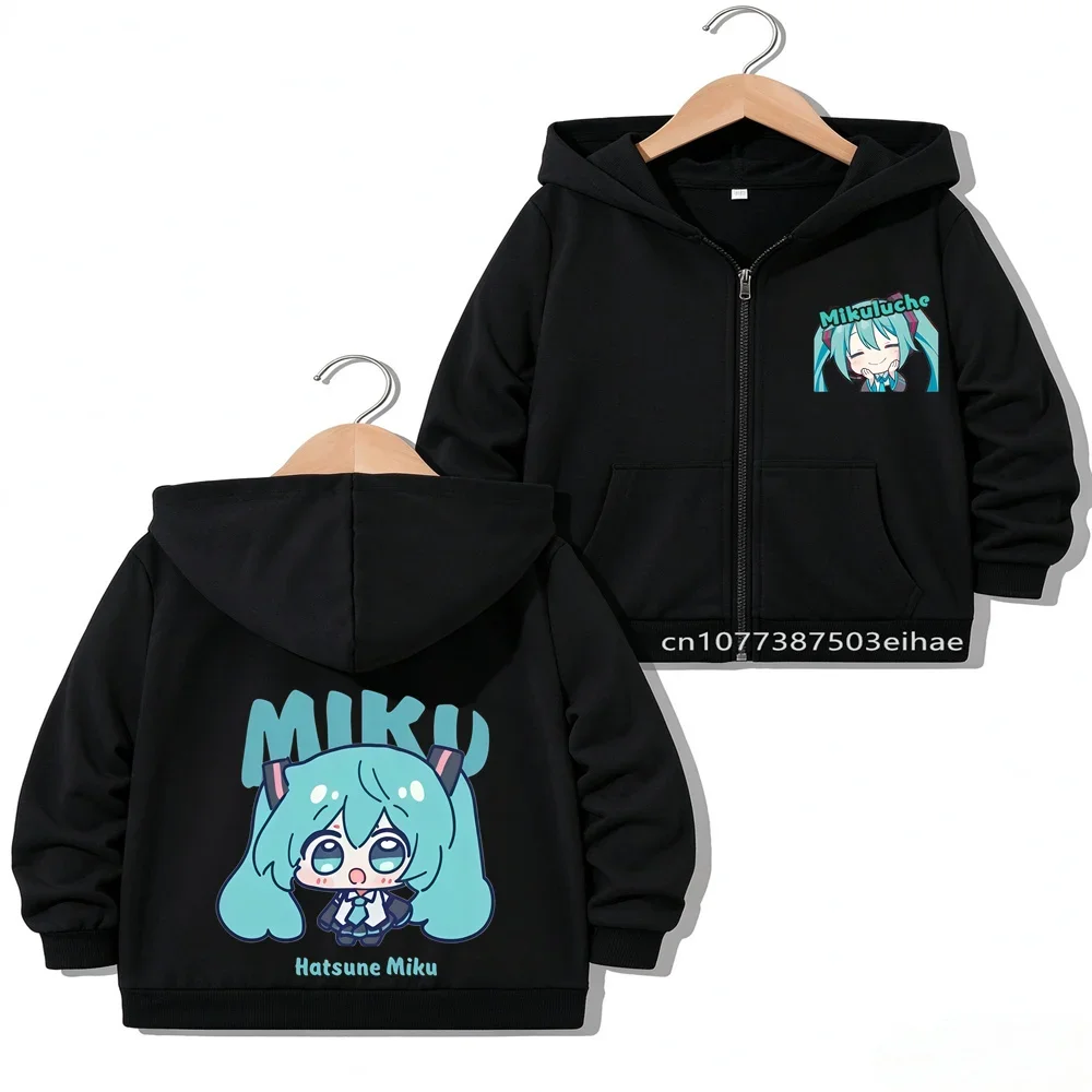 Lovely Hatsune Miku Anime Print Kids Girl Zipper Jacket Spring Fall Outerwear Cartoon Figure Children Casual Overcoat Daily Tops