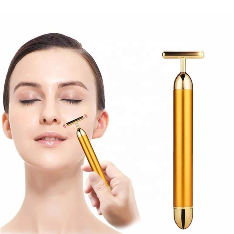 24K Electric Face-Lifting Rose Gold Stick T-Shaped Tacial Massager
