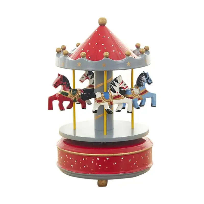 6 Colors Wooden Music Box Toy Child Baby Game Home Decor Carousel Horse Music Box Christmas Wedding Birthday Gift