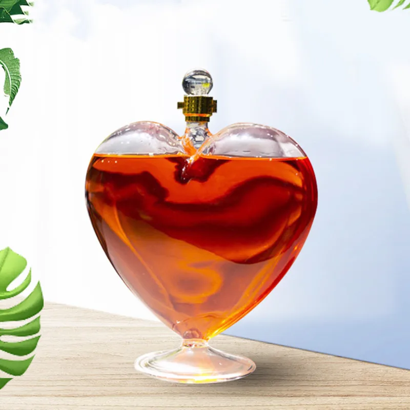Creative Wine Awakening Heart Shape Wine Bottle Craft Decoration Wine Dispenser Sealed Transparent Borosilicate Glass Bottle