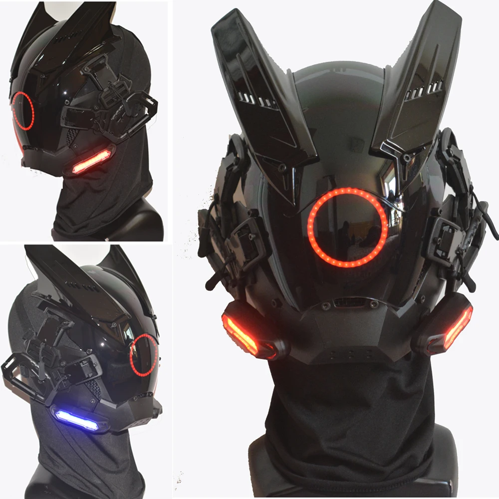 Cyberpunk Mask Cosplay Mask Sci-fi Gear Black Samurai Wars Kamen Rider Masks Halloween Fit Party Coolplay Gift/