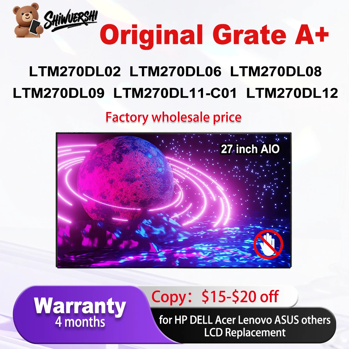 

27" Original new Screen LTM270DL02 LTM270DL06 LTM270DL08 LTM270DL09 LTM270DL11-C01 LTM270DL12 Lcd Display Assembly