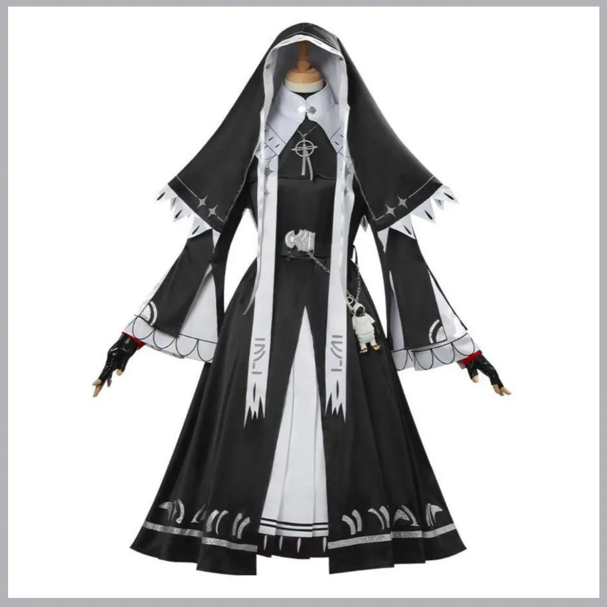 لعبة الفرسان: Perish in Frost Exusiai تأثيري حلي نون فستان أسود الحجاب موحدة شعر مستعار امرأة كرنفال عيد الميلاد البدلة #5