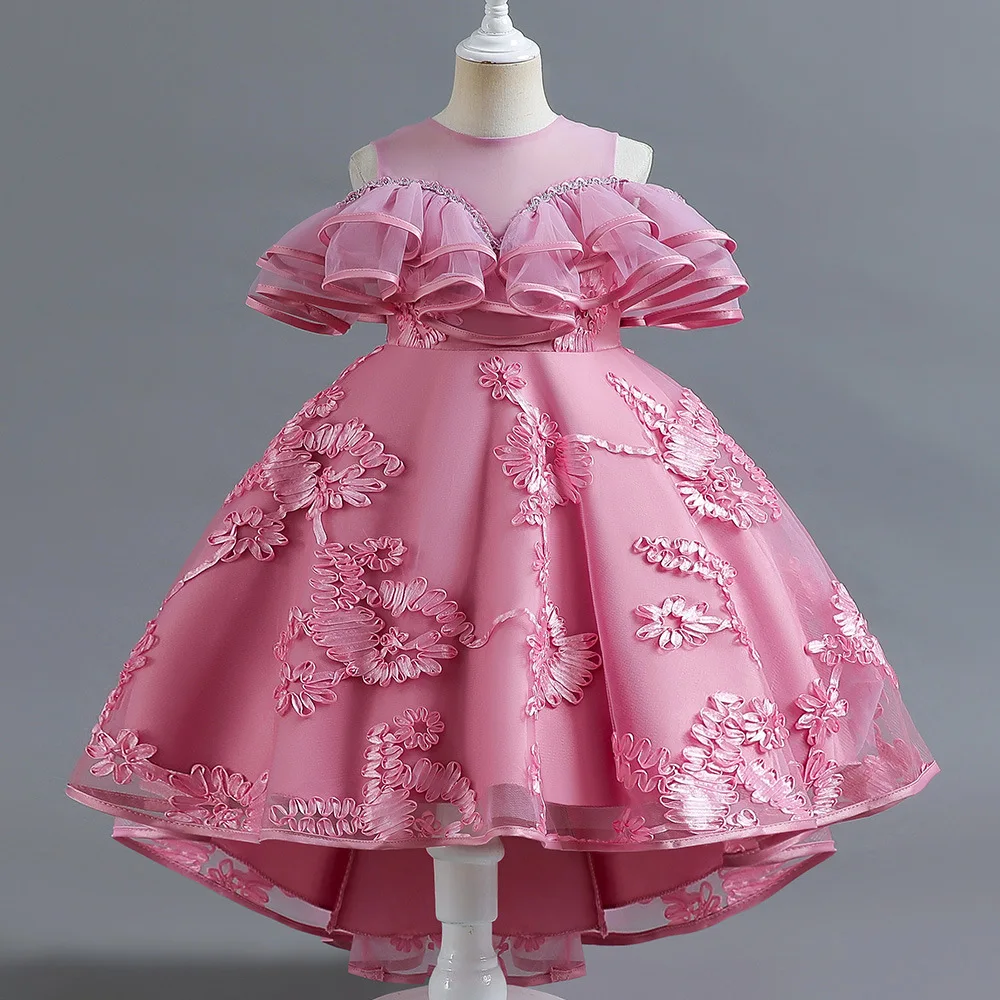 Vestido de princesa con bordado de flores para niñas, ropa elegante de boda para niños de 3 a 12 años, novedad