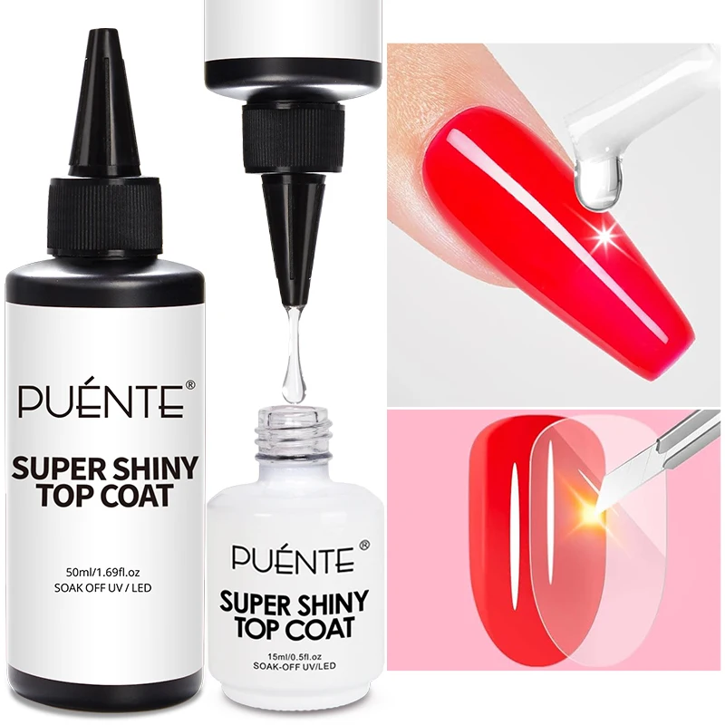 PUENTE 2개/세트 50ML 9-in-1 에이스 젤 슈퍼 샤이니 탑 코트 젤 네일 폴리쉬 셀프 레벨링 익스텐션 네일 젤 소크 오프 UV 바니쉬