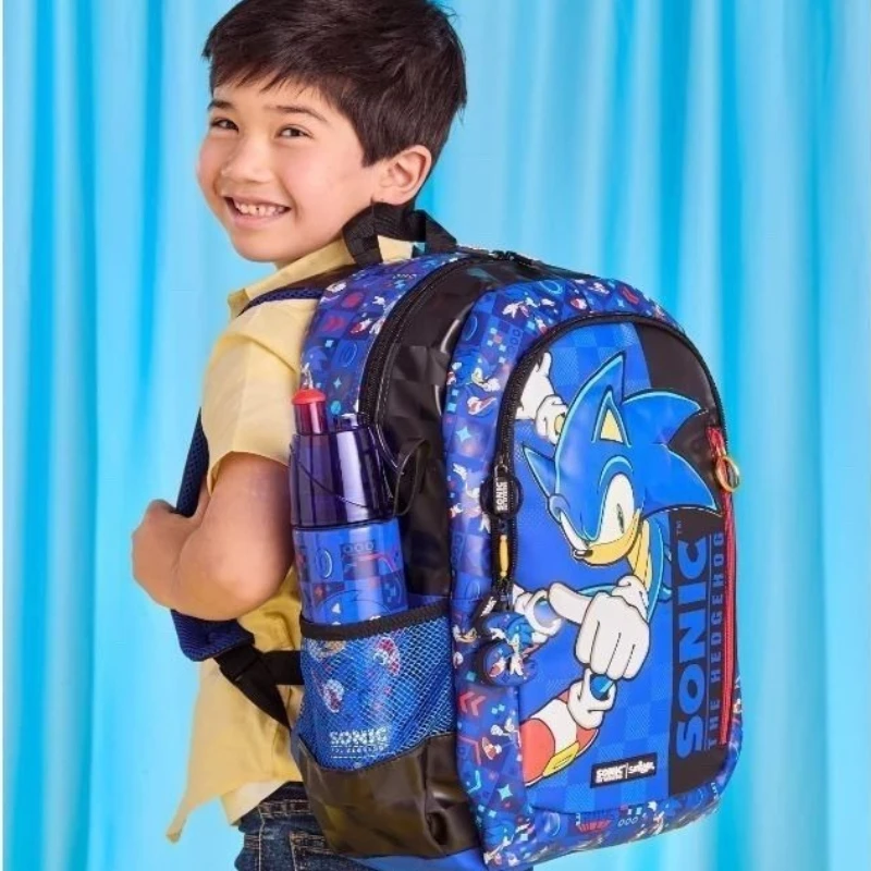 โซนิคเดอะเฮดจ์ฮ็อก โซนิค กระเป๋าเป้สะพายหลังความจุขนาดใหญ่สำหรับนักเรียนที่มีคุณค่าสูง น้ำหนักเบา กระเป๋าเป้สะพายหลังการ์ตูนขนาดใหญ่แบบลดแรงกด