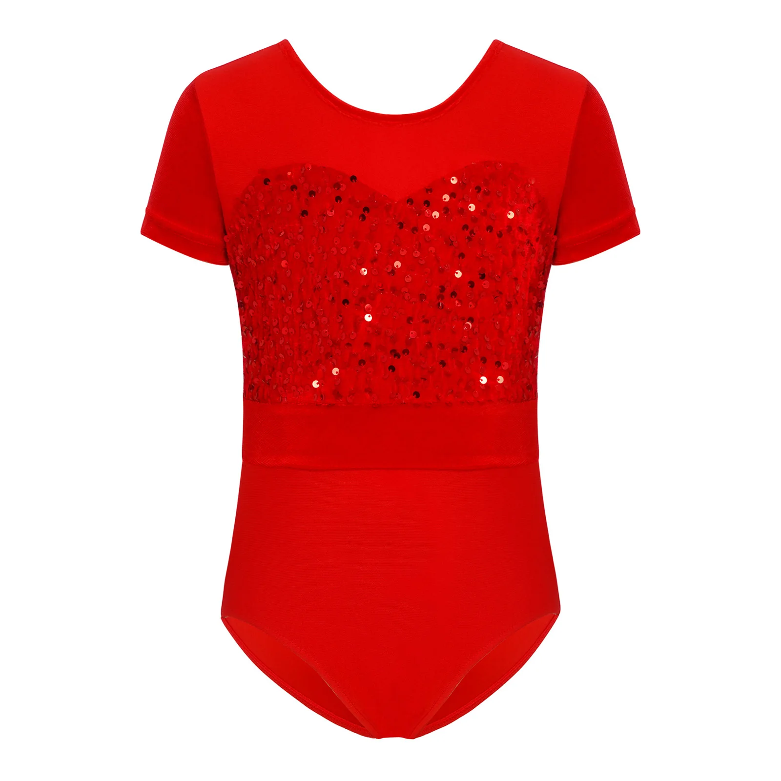 أطفال بنات الباليه ممارسة ملابس رقص الجمباز جولة الرقبة قصيرة الأكمام لامعة الترتر المخملية المرقعة أزرار مفتوحة المنشعب ارتداءها