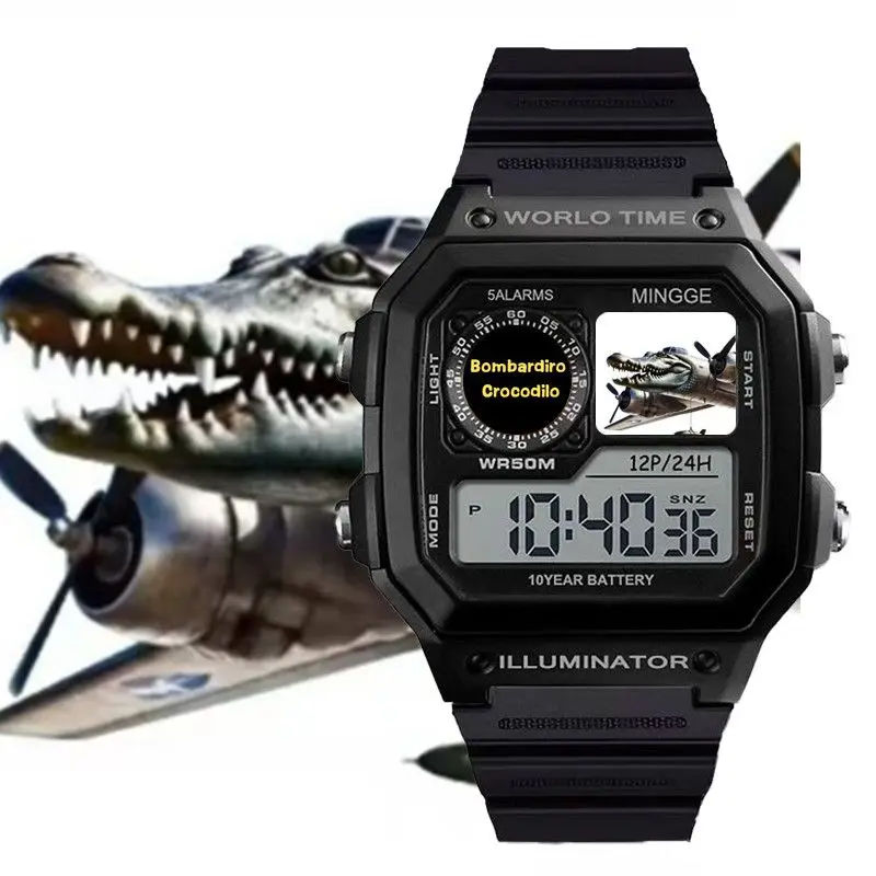 Italienische Brainrot Cartoon Digitaluhren Tung Sahur Tralalero Tralala Männer Sport Leuchtende Multifunktions Wasserdichte Armbanduhr
