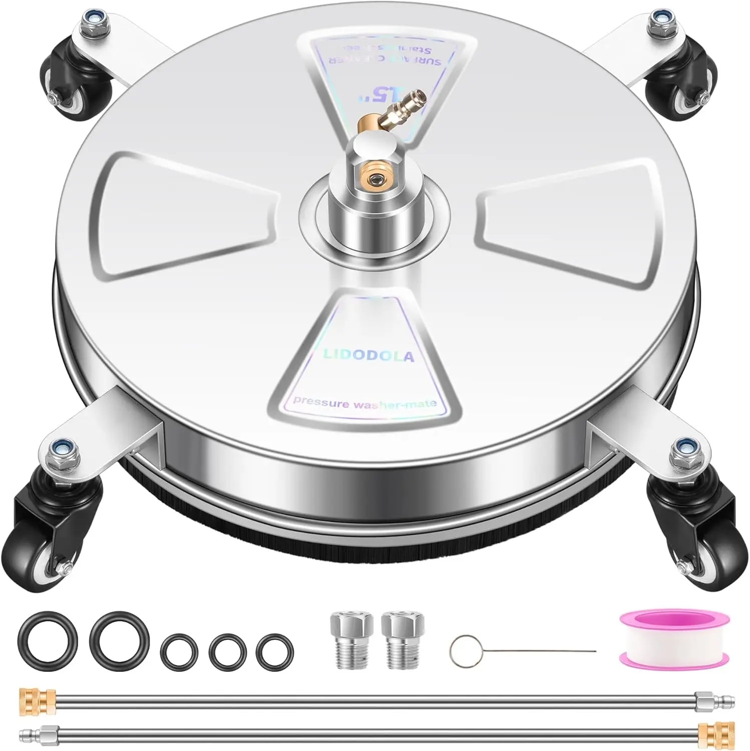 

15" Pressure Washer Surface Cleaner with 4 Wheels - Stainless Steel Surface Cleaner for Pressure Washer Attachment for Concrete