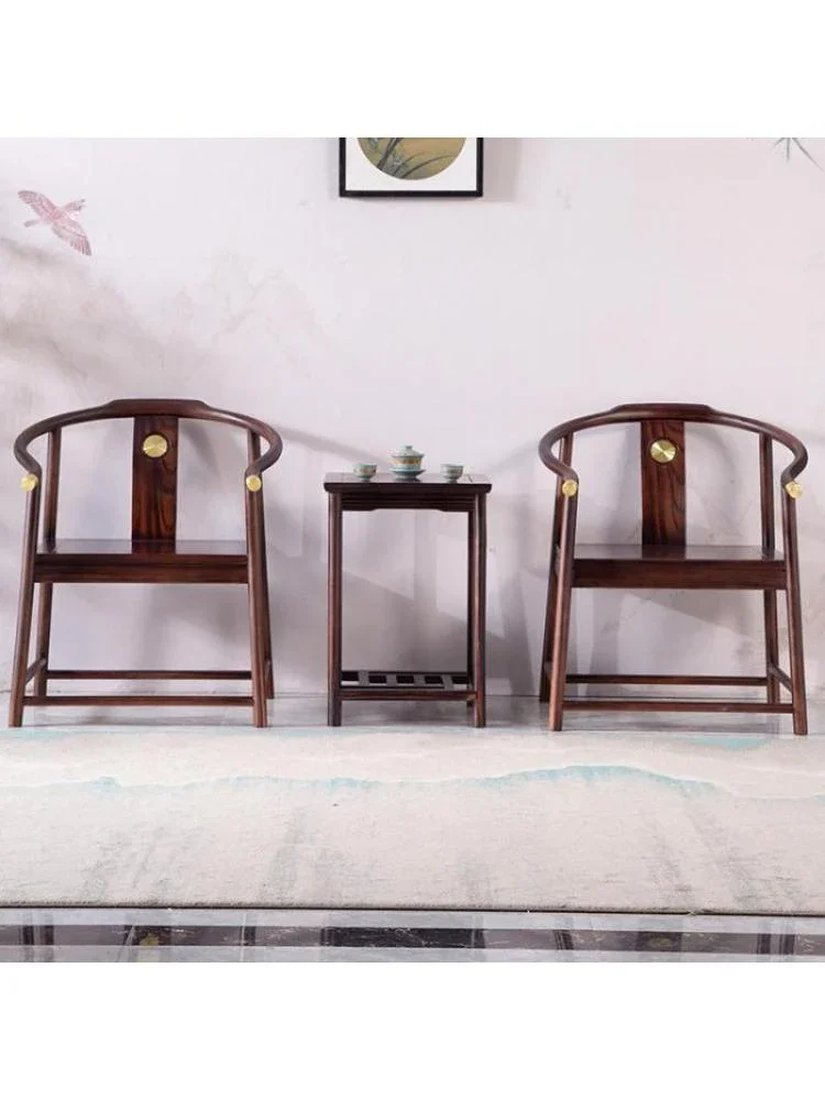 New Chinese Style Taishi Chair Round Chair Three-piece Set Of Golden Pear Wooden Round  Leisure Table Chair Zen Official