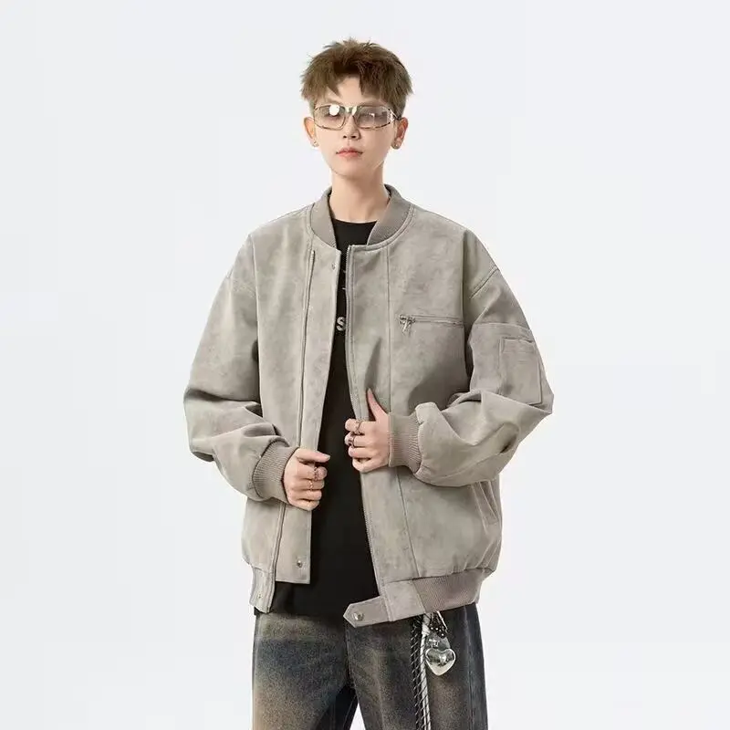 

Retro American Waed Canvas Harrington Jaet Men's Spring Autumn Stand Collar Design Casual Jaet Thiened Stand Fit