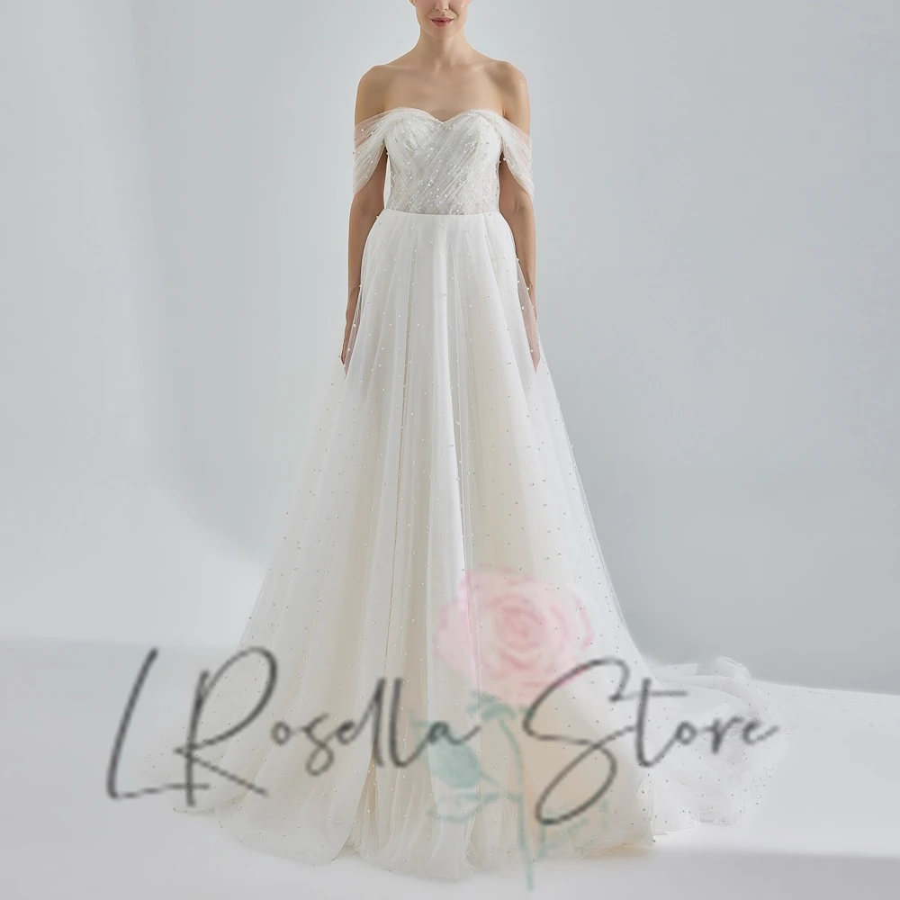 

LRosella женское свадебное платье трапециевидной формы с жемчугом в форме сердца, без рукавов и со шлейфом часовни, свадебное платье, платья de novia 2025