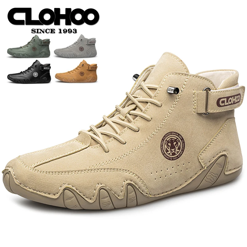 CLOHOO Leather Casual Shoes Sneakers Men Fashion Outdoor Walking Loafers Shoes Comfortable Footwear Luxury Man Boots 2024 New