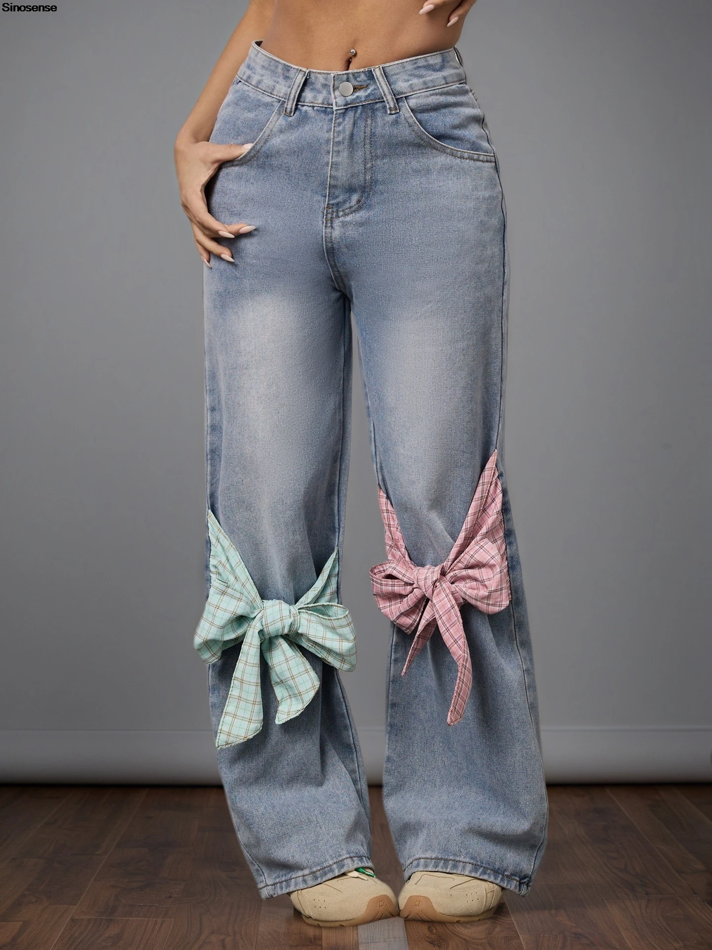 

Women Wide Leg Jeans Big Bows Decor High Waisted Loose Straight Leg Jeans Y2K Girls Going Out Street Date Casual Denim Pants
