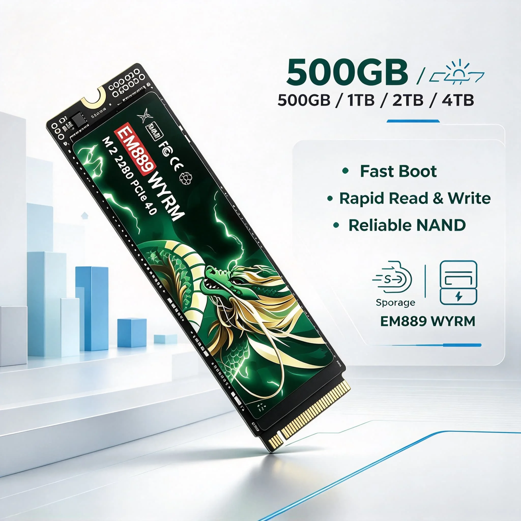 Desktop PC Laptop Computer EM889 M.2 NVMe Internal Solid State Drive 500GB 1TB 2TB 4TB High Speed Storage Disk Office Gaming