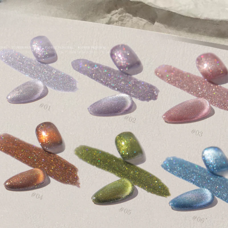 6 Color Glitter Cat Eye Nail Gel  Sliver Pink Purple Green Nail Art Vernis Semi Permanent Nail Accessories Gel Nail Polish